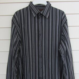 Perry Ellis Striped Black Gray Button Down Long Sleeve Oxford Shirt